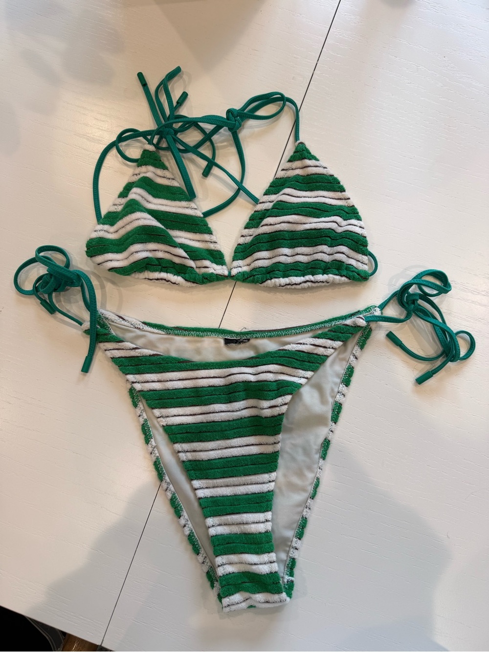 triangl swimwear Green & White Striped Tie-Side Bikini